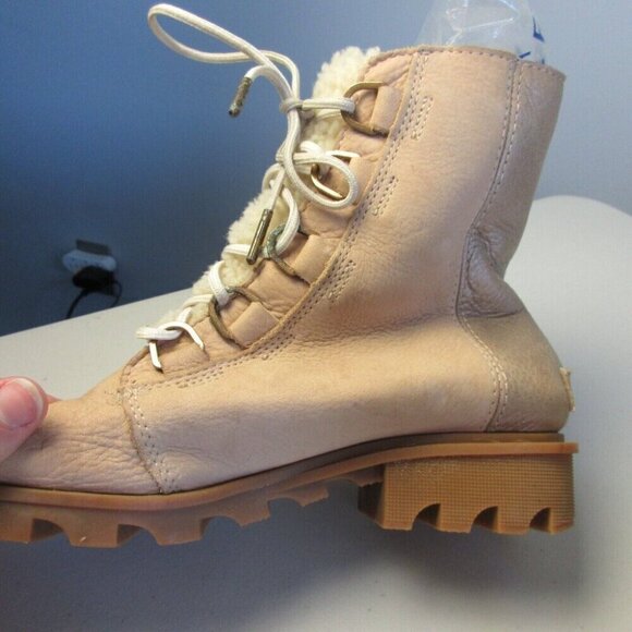 Sorel Women Boots Phoenix Short Lace Lux Ankle US 8 Beige Leather Lace Up 952 - Picture 9 of 13